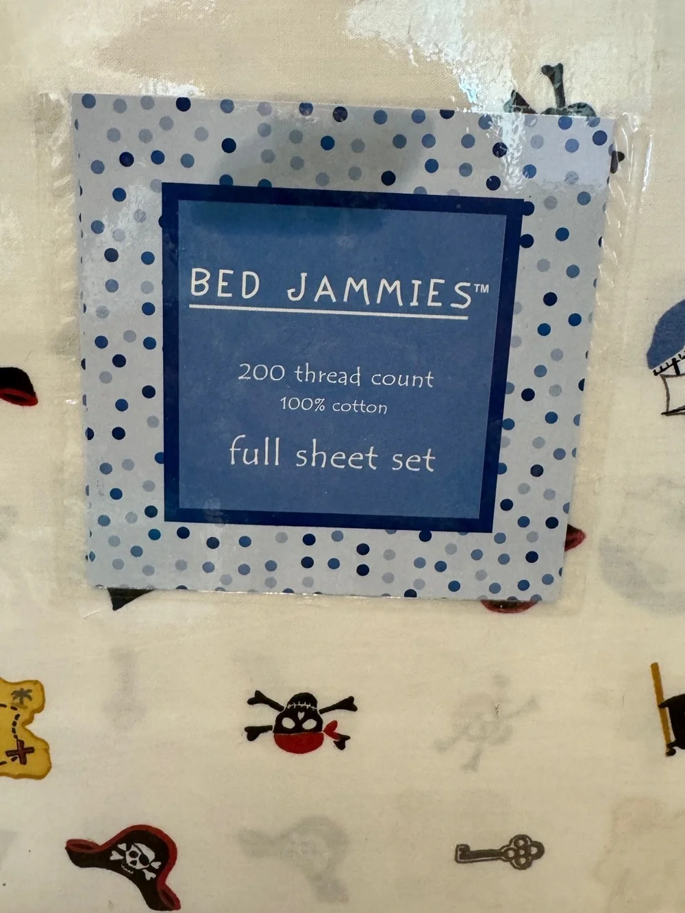 Bed Jammies Pirate Print Full Sheet Set - White with Red, Black, Yellow Accents